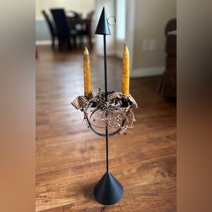 candle holder - primitive or farmhouse style taper  - black metal- homemade